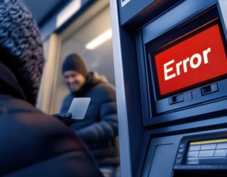 ATM displaying error code 3-DA051(00) on screen, illustrating common cash dispenser malfunction in banking machines.