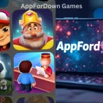 AppForDown Games logo showcasing diverse mobile game categories and download options.