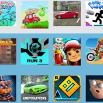 Colorful screenshot showcasing various games available on Unblocked Games 999 website.