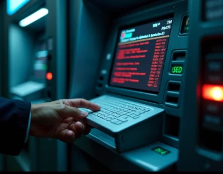 ATM displaying error code 3-DA000(20) on screen, indicating unauthorized transaction alert.