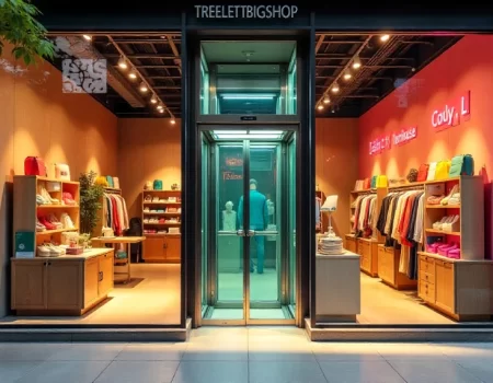 Modern glass elevator showcasing benefits of installing an elevator treeleftbigshop solutions in contemporary retail space with stylish design and accessibility features.