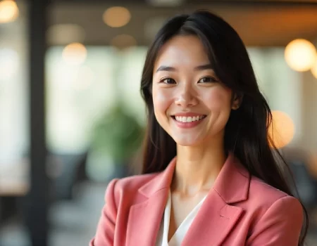 Professional portrait of Littleminaxo smiling confidently in a modern workspace, reflecting her digital success strategy and inspiring online journey.