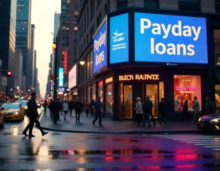 Laptop screen showing payday loans eloanwarehouse website with a person applying online for quick cash approval.